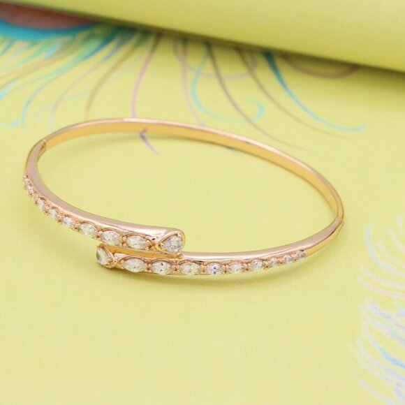 Elegant Wrap Design Rose Gold Bangle with Sparkling Stone Detail, XPBL0437 - Picture 6 of 12